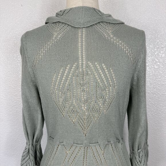 Anthropologie Sparrow Cardigan Sweater Medium Green Cotton Lambswool Knit Boho - Picture 9 of 14